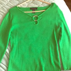 Green ribbed lightweight sweater